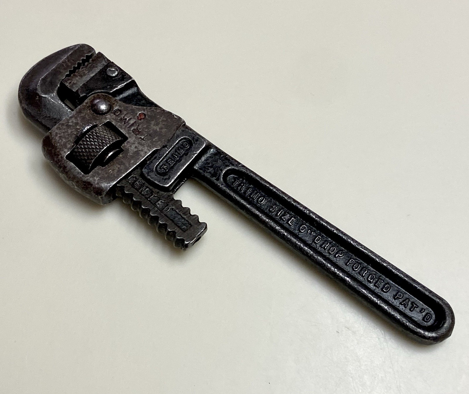 1916 Rare Tool TRIMO #6 Adjustable Pipe Wrench Trimont Mfg Co USA 6”