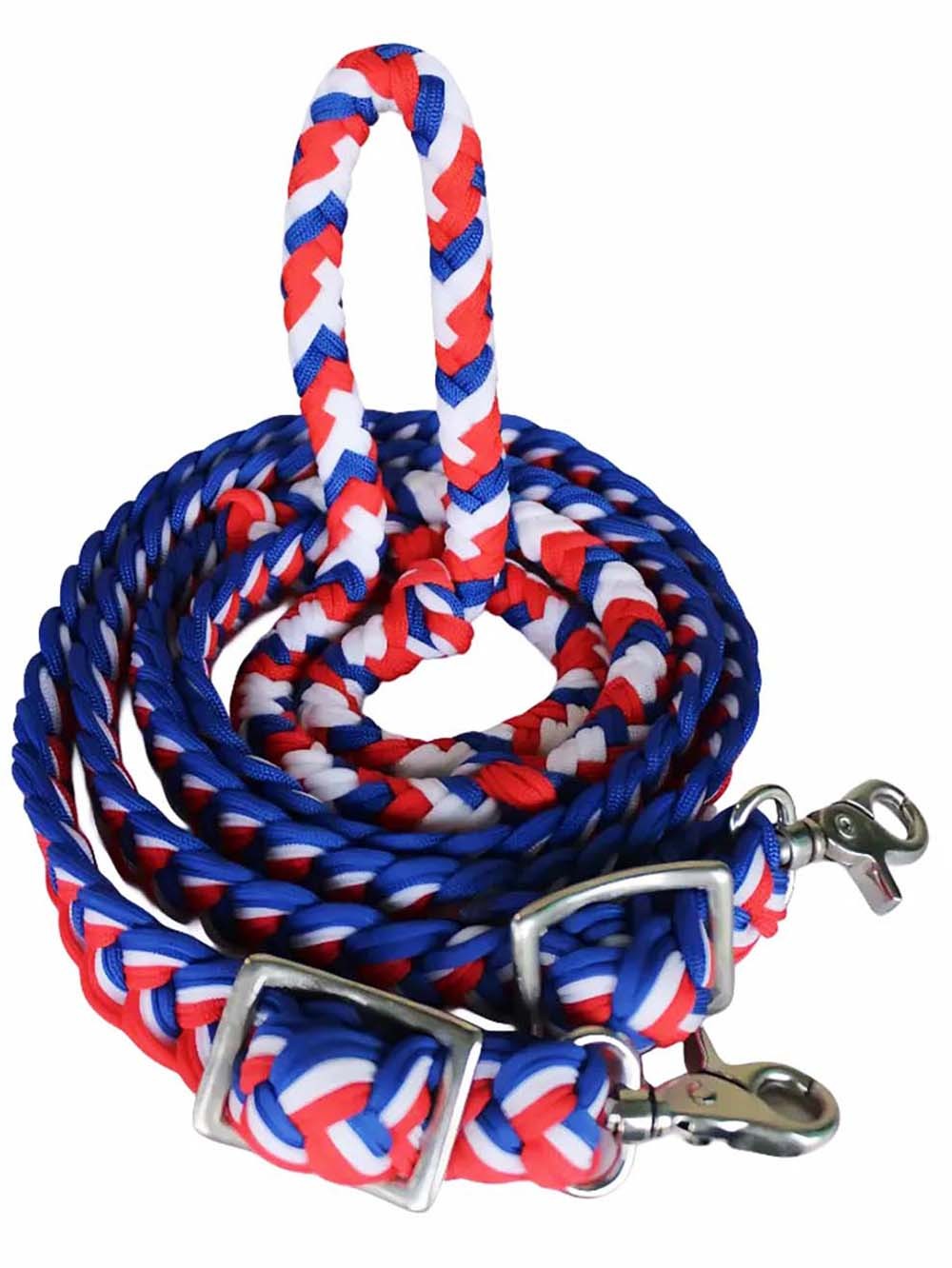 Horse Knotted Roping Western Barrel Reins Nylon Braided 8 Ft. USA Patriotic