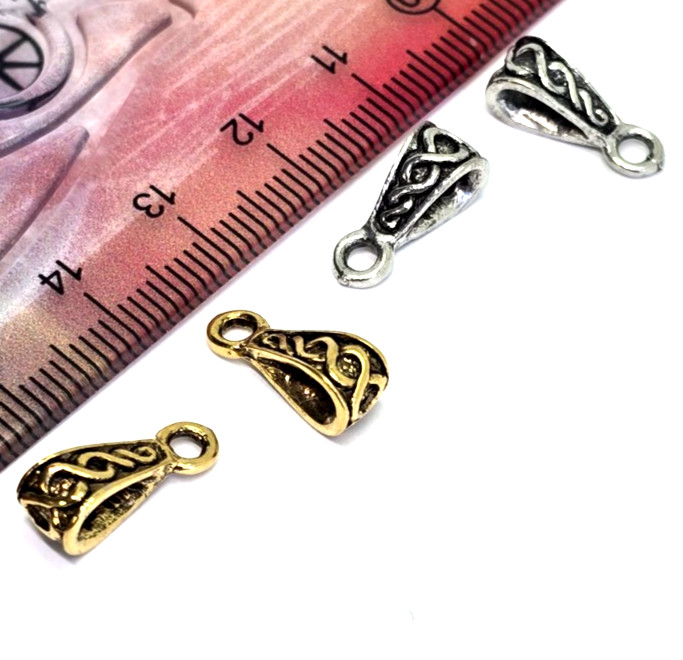 3 pcs. Rope Twist Design Bail 6x16x6mm; 2mm Loop - Cast Fine Pewter
