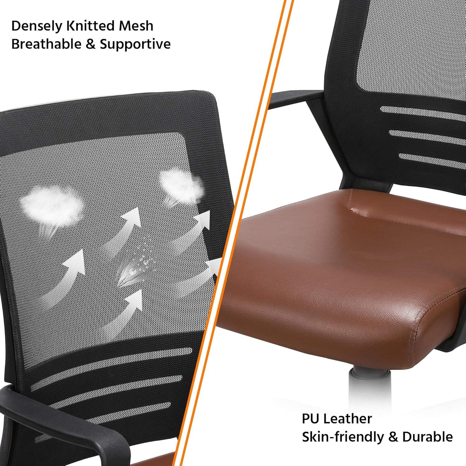 Ergonomic Home Office Chair Leather and Mesh Combine Desk Chair Rolling Swivel