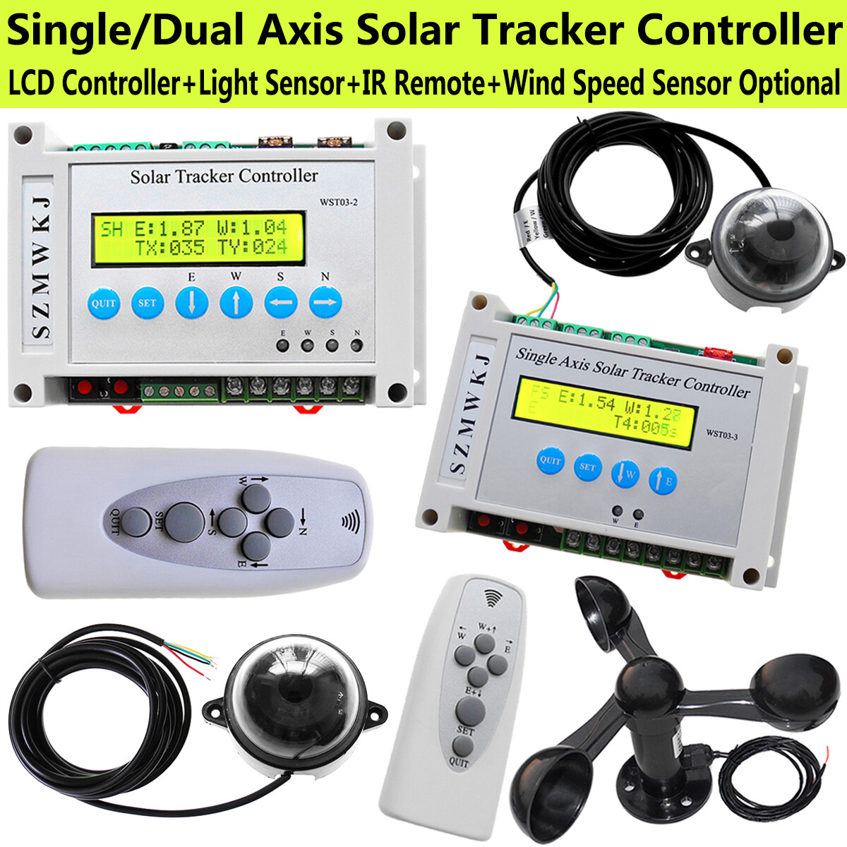 DC12V/24V Single/Dual Axis PV Solar Panel Tracking Controller  W/ Wind Sensor AT