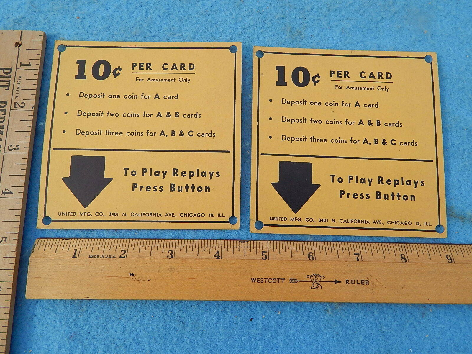 1951 United A-B-C bingo 10c PER CARD Instruction Cards - 2 each