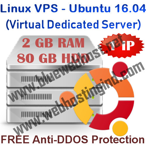 Linux VPS - Ubuntu 16.04 (Virtual Dedicated Server) 2GB RAM + 80GB HDD