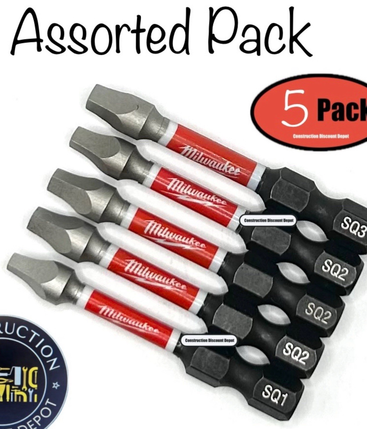 5 Pack Square Assorted Milwaukee Shockwave Impact Set 2" Drill Bit SQ1 SQ2 SQ3