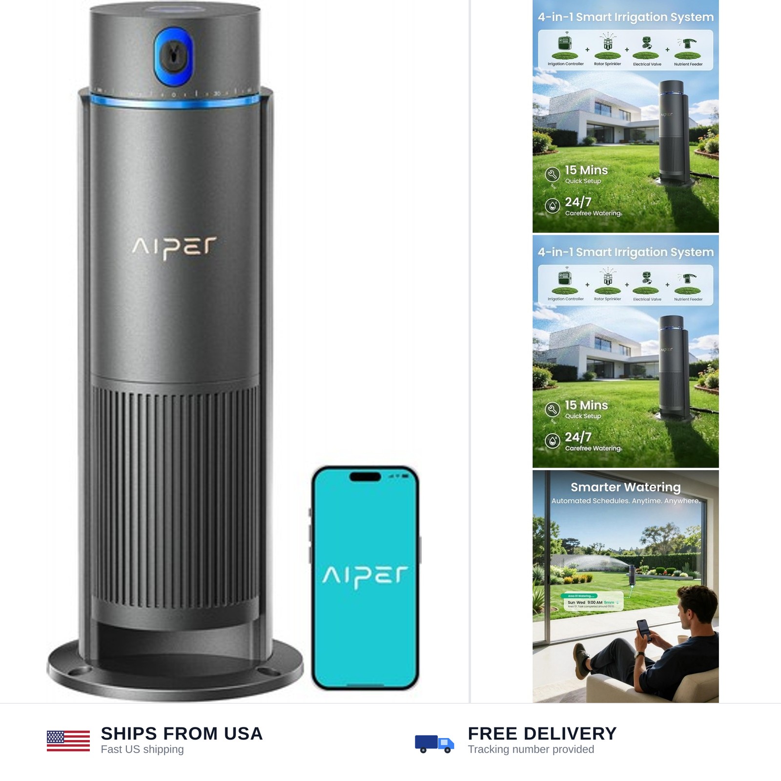 Aiper IrriSense 2 Smart Irrigation System, 4-in-1 Multi-Zone Watering Device,...