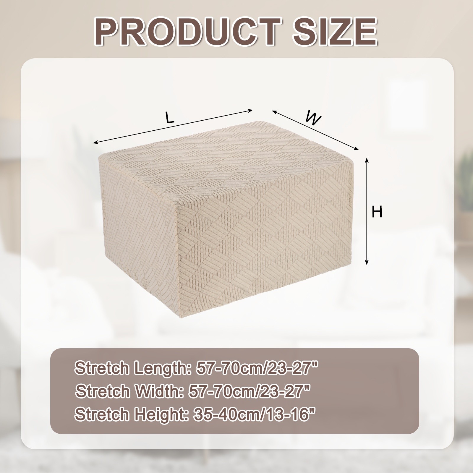 Stripe Stretch Foot Stool Cover Square Fit Length 23"-27", Medium, Beige
