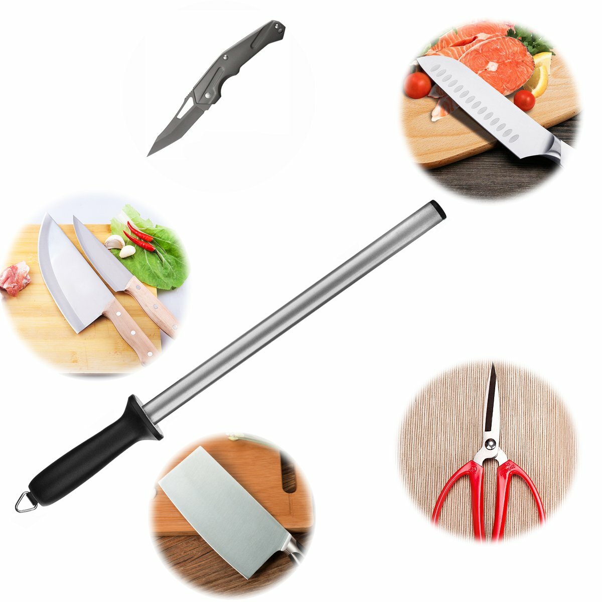 10'' Oval Diamond Knife Sharpener Kitchen Knife Sharpening Rod With ABS Handle