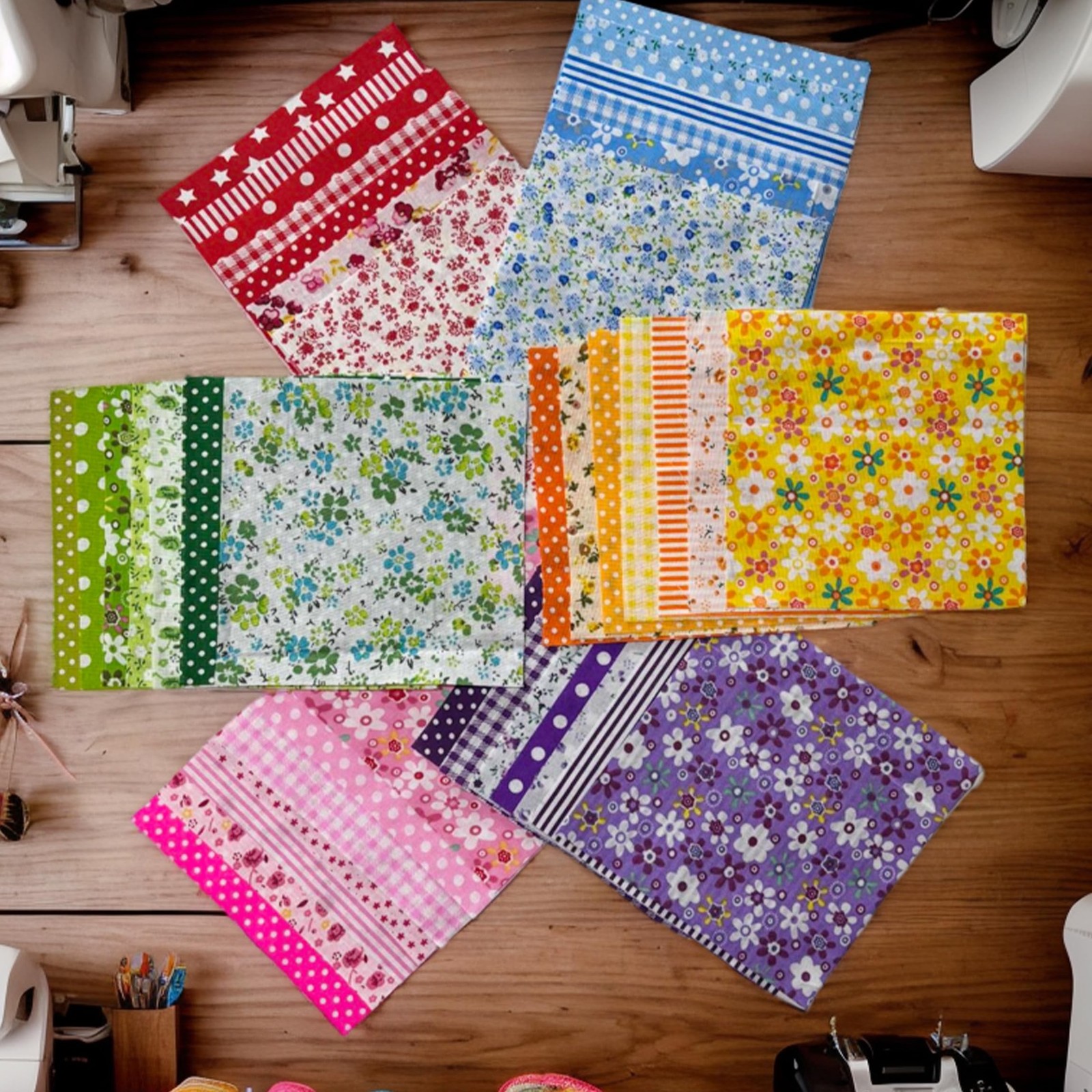42PCS Quilting Cotton Fabric Squares, Floral Pattern 5x5 Inch Pre-Cut Bundle,...