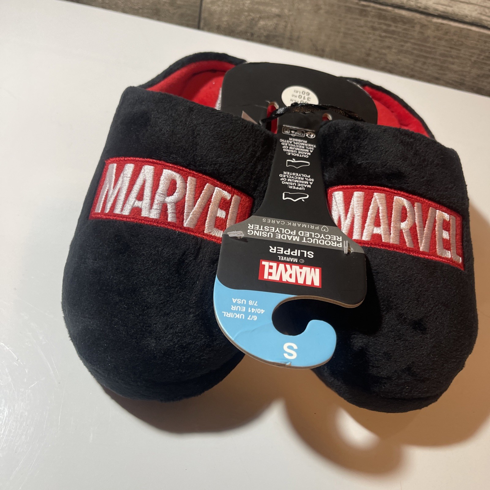 Marvel Mule Slippers Black Mens Emboreded Small
