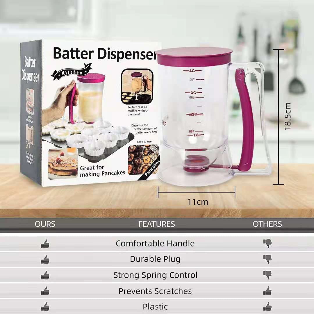 Baking Batter Measuring Cup, Cream Separator with Dispenser Handle, Purple