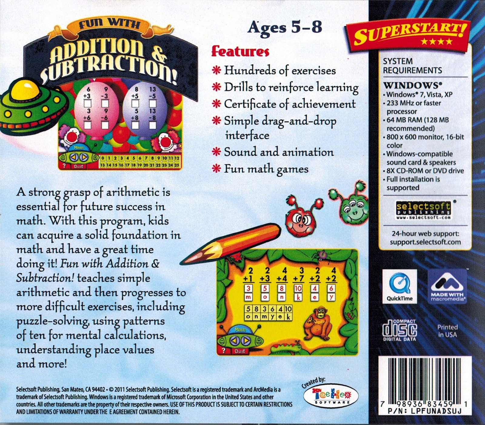 Fun With Addition & Subtraction Ages 5-8 Edutainment PC Software Sealed New