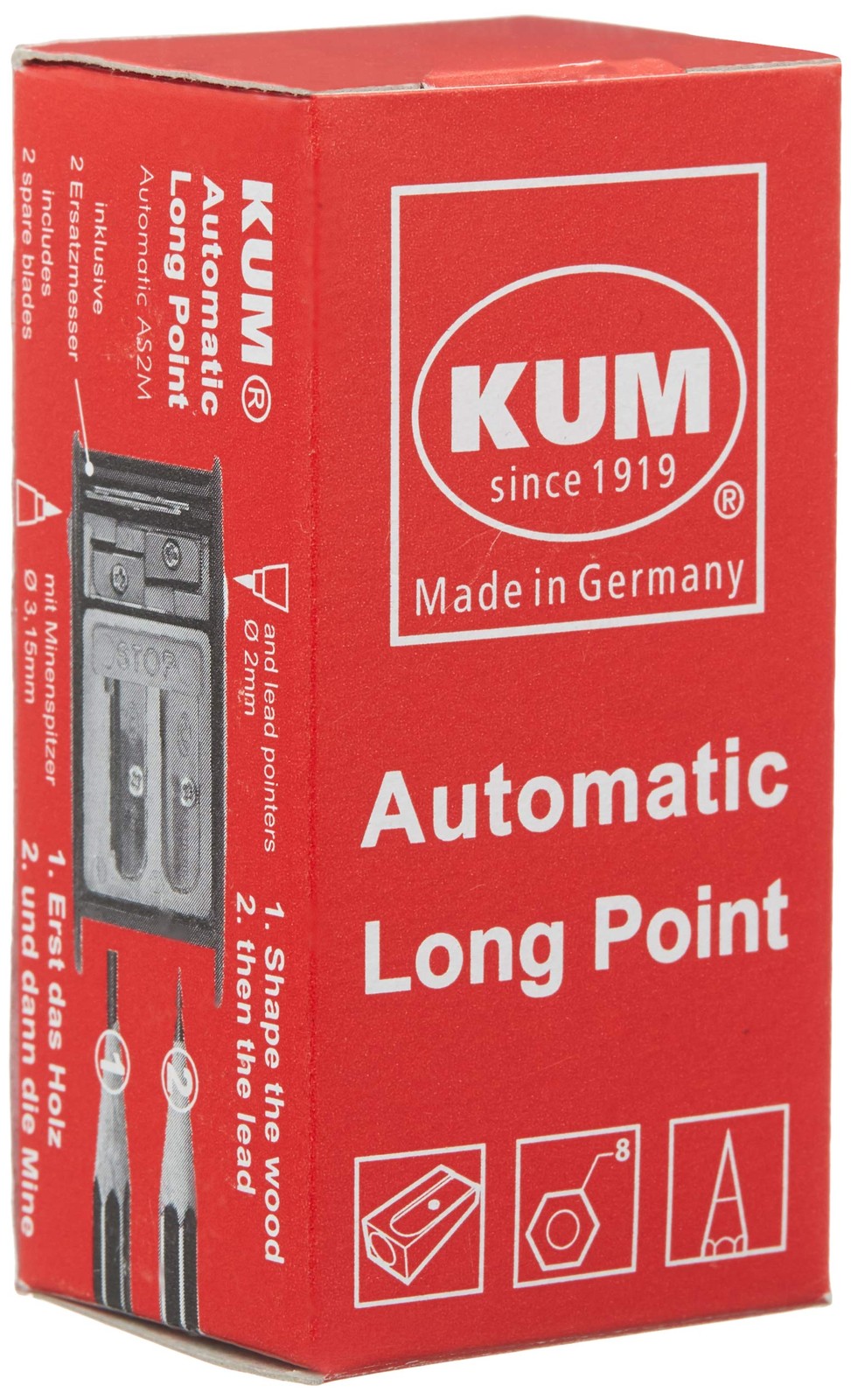 AS2M (1053121), Long Point Sharpener, sharpens in 2 steps; 2 1-Pack, Silver