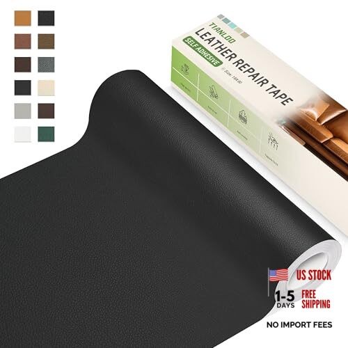 Leather Repair Tape,16 x 80 Inches Self Adhesive 16" x 80" Black-Litchi Grain