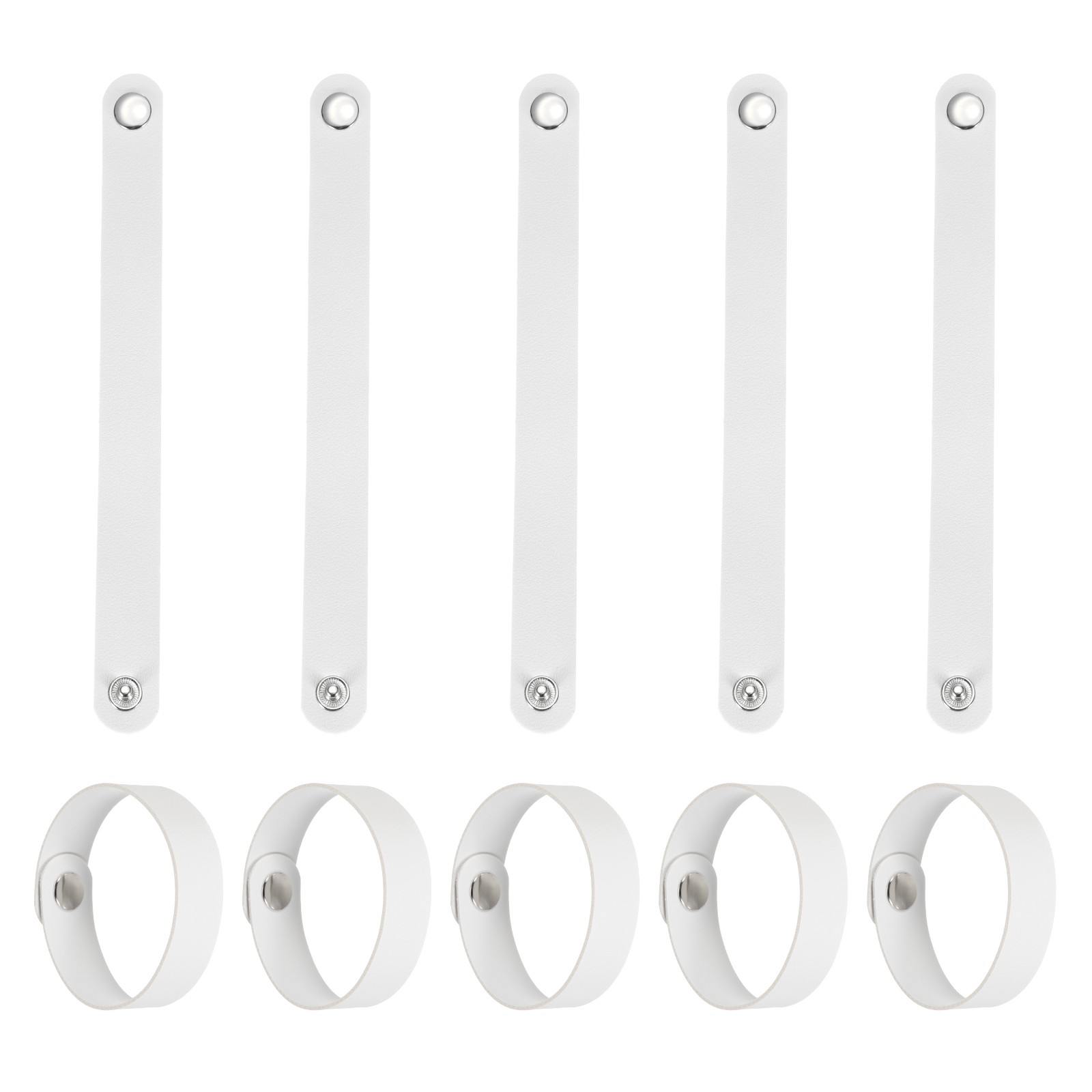 10 Pcs Plain Leather Bracelets Leather Snap Bracelets (White, 9.1"x0.8")