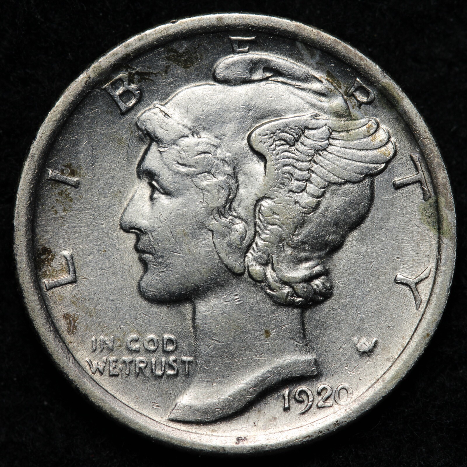 1920 Mercury Silver Dime AU UNC E161 GACE