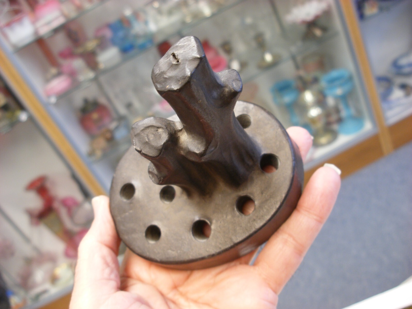 Vintage Unsigned Nippon Pottery Tree Trunk Flower Pot Frog