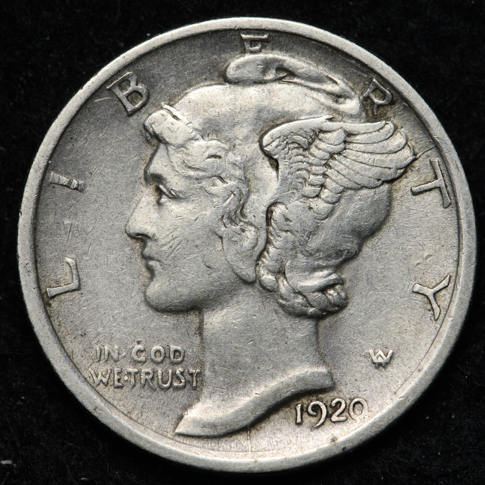 1920-D Mercury Silver Dime AU E228 ISHA
