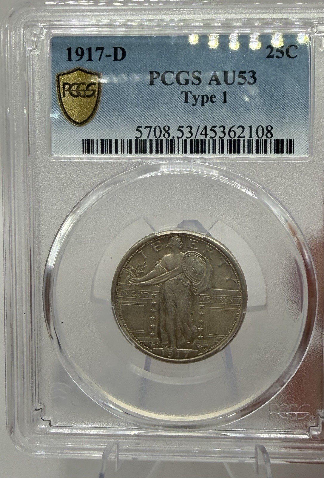 1917-D Type 1 Standing Liberty Quarter - PCGS AU53 - Better Date #B0062