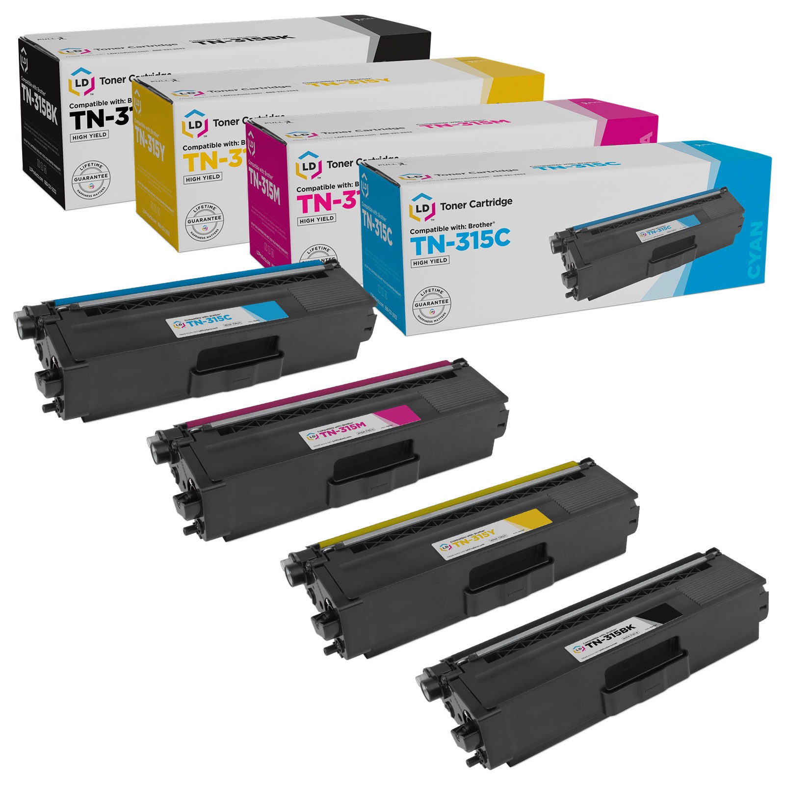 LD Compatible Toners for Brother TN-315 4 Set: TN315BK TN315C TN315M TN315Y