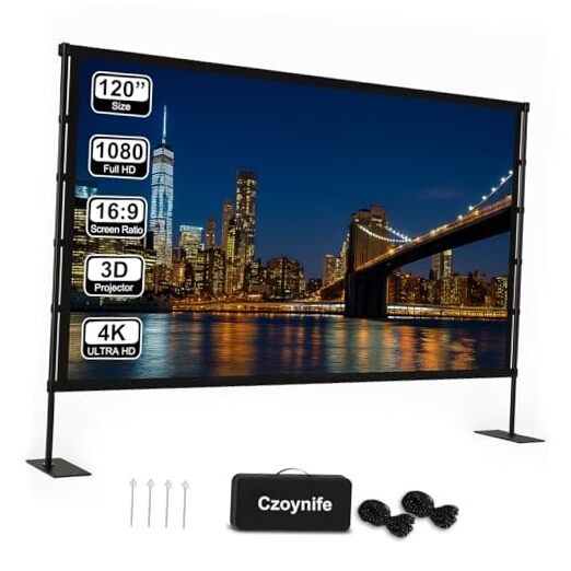 Projector Screen with Stand - 120inch Outdoor Projector Screen Portable, 16:9