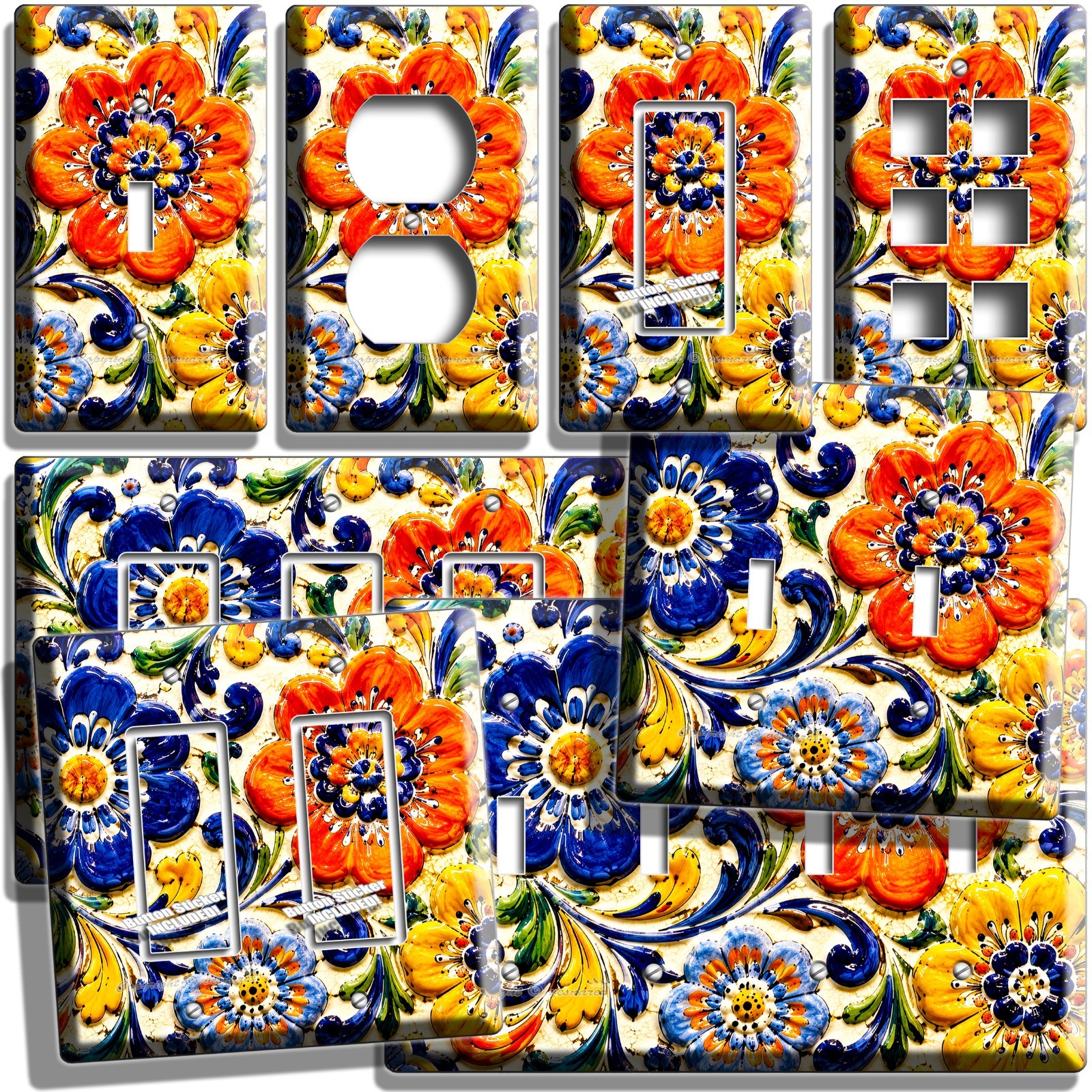 MEXICAN TALAVERA FLOWERS STYLE LIGHT SWITCH OUTLET WALL PLATE LATIN SOL FOLK ART