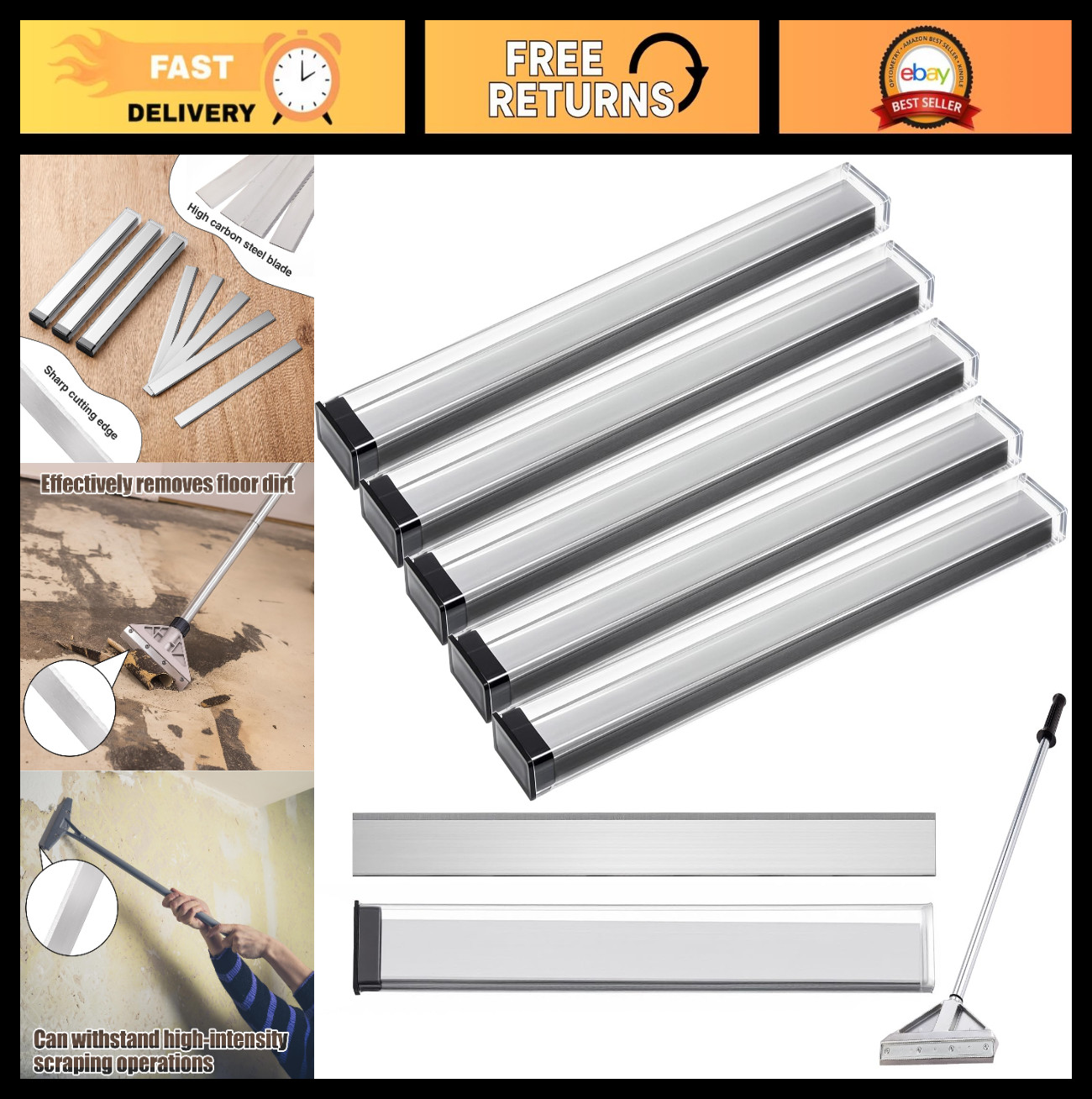 50 Pcs 8" Angled Floor Scraper Blades - Carbon Steel Replacement for Efficient F