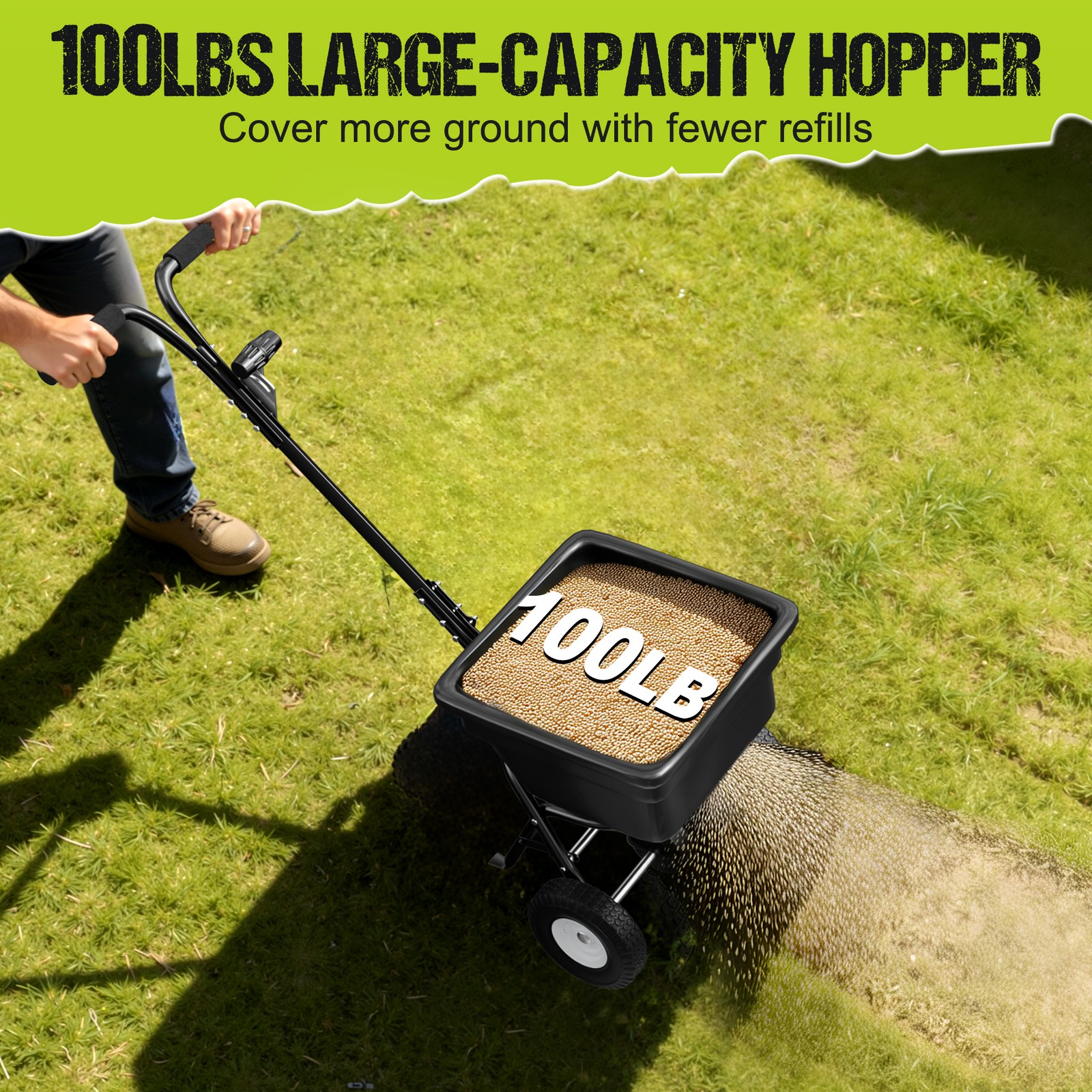 100LB Push Broadcast Spreader Walk-Behind Turf Spreader Fertilizer Garden Seeder