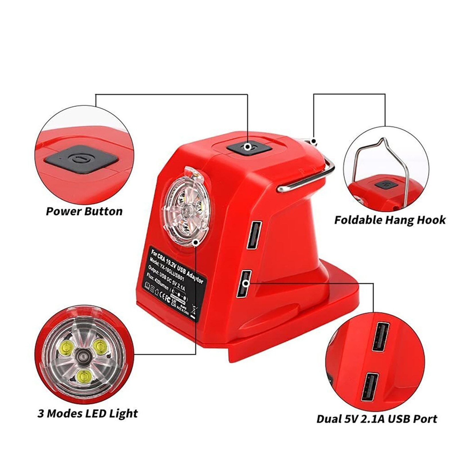 Multi-Functional Battery Adapter Charger For Craftsman With 420LM LED