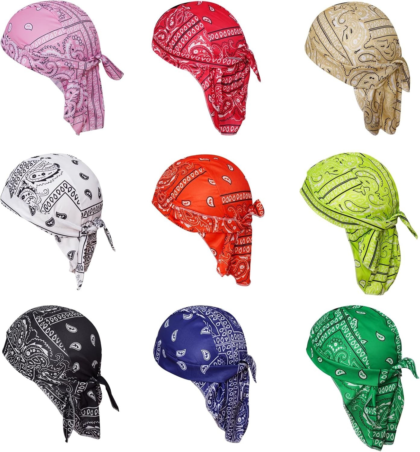 8 Pack Do Rag Skull Caps for Men Sweat Wicking Doo Rags Cooling Helmet Liner ...