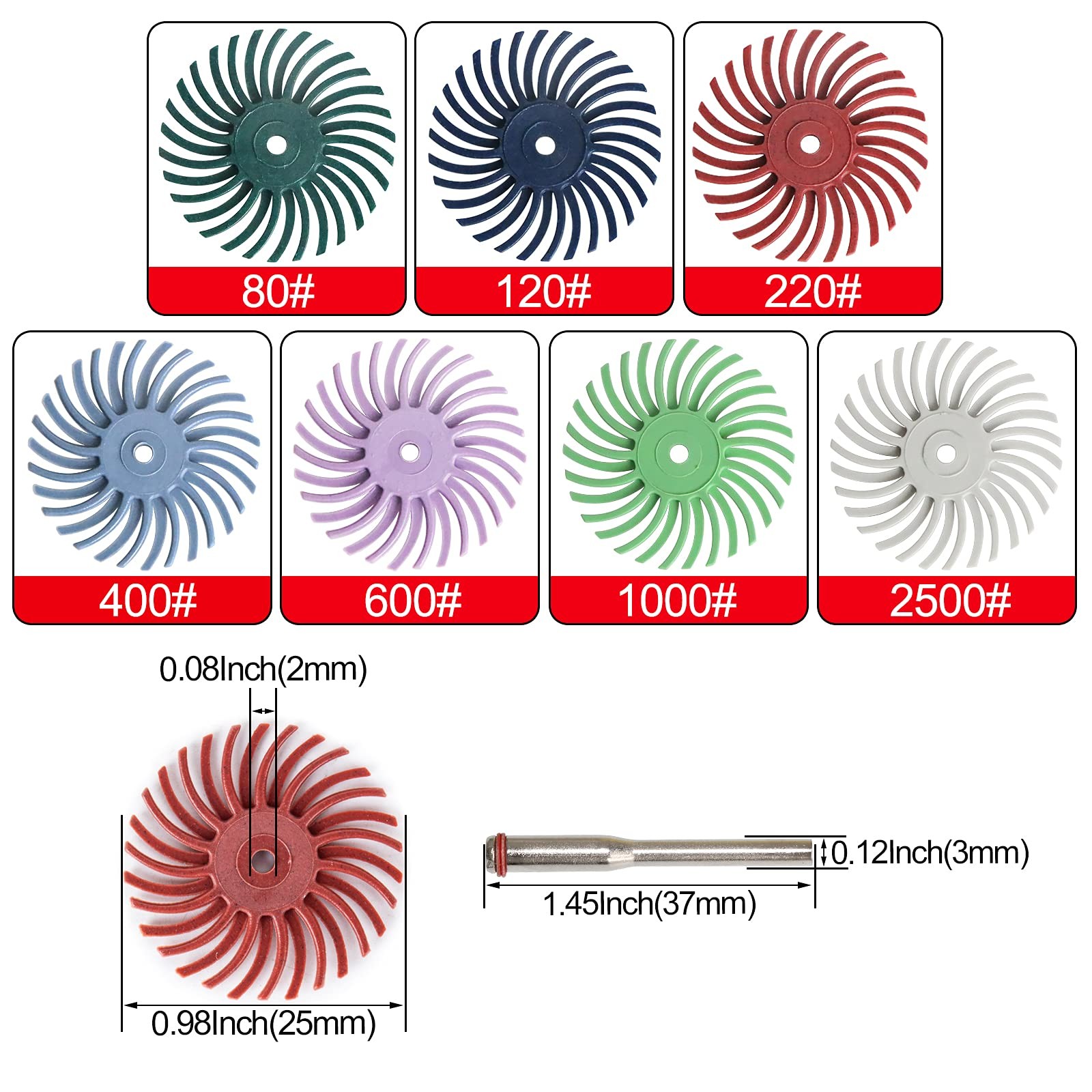 42 Pcs 1 Inch Radial Bristle Disc Kit with 3mm Shank 80-2500 Grit for Wood Metal