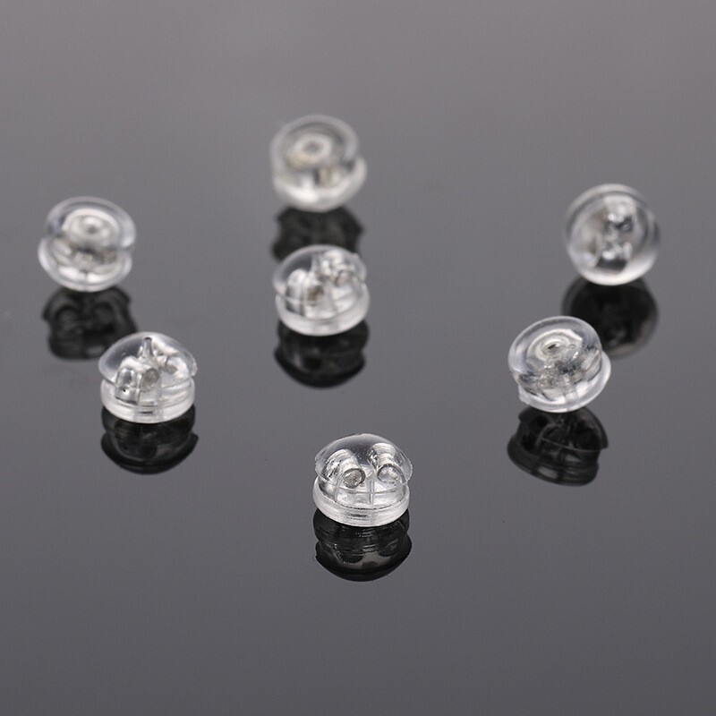 100Pc 18k Gold Silicone Rubber Flat Earring Backs for Studs Upgrade Dual Locking