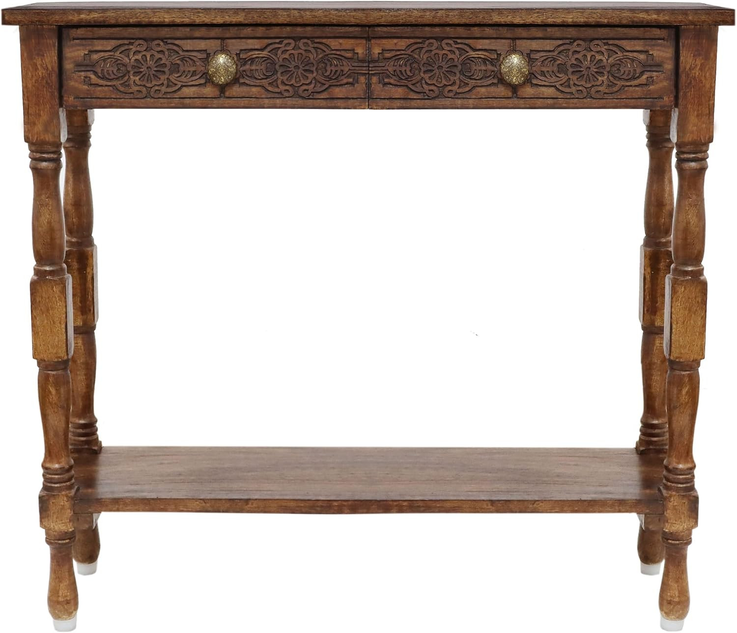 Solid Wood Console Table - Hand Carved Accent Sofa Table | Antique Brown 36W X 3