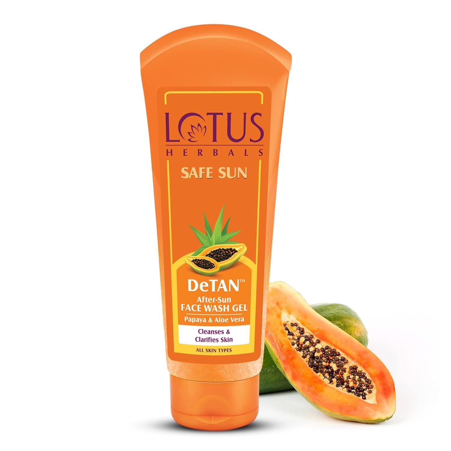 Lotus Herbals Safe Sun DeTAN After-Sun Face Wash Gel Papaya & Aloe Vera 100gm