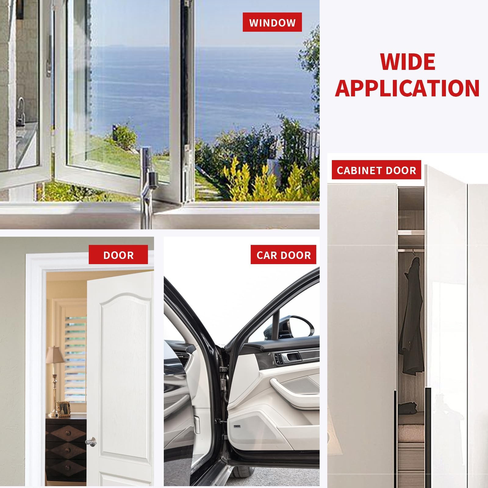 40 Feet Rubber Door Weather Stripping Door Seal Large Gap Self-Adhesive Black