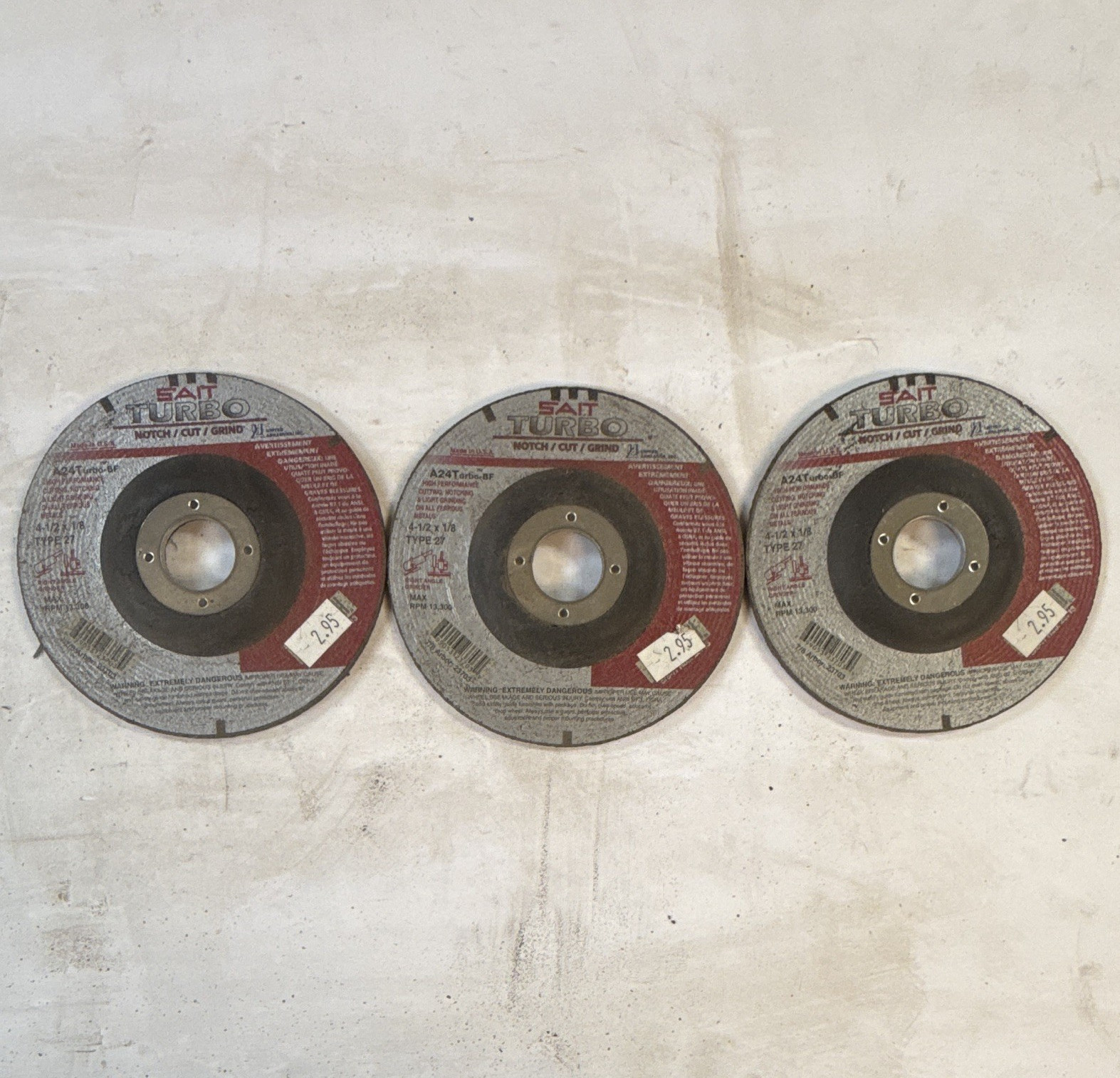 SAIT Turbo T27 Cut-Off/Grinding Wheels 4-1/2in x 1/8in A24Turbo-BF Lot of 3