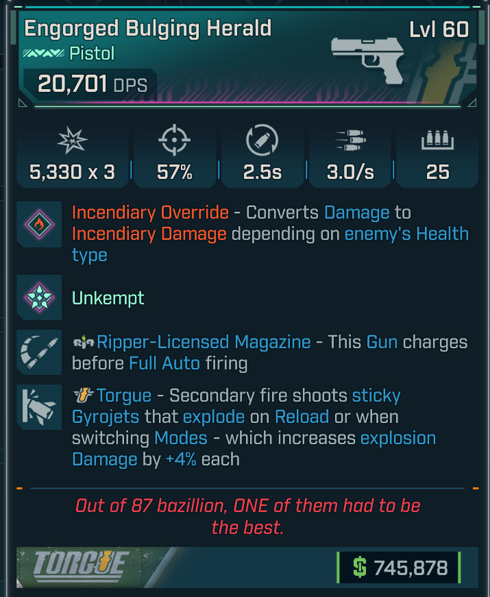 Borderlands 4 ⭐KINETIC HERALD PISTOL⭐INCENDIARY OVERRIDE⭐RIPPER MAG