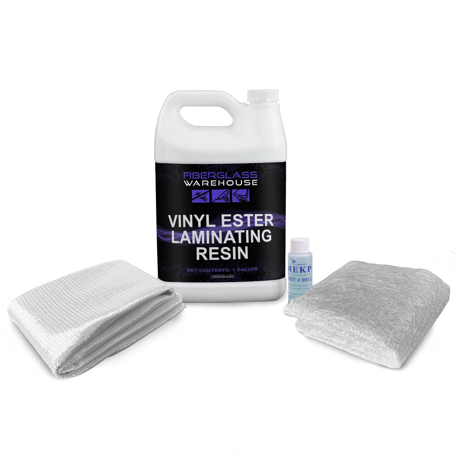Vinyl Ester Repair Kit- Resin, 3 Yards 1708 Knit Biaxial and 3 Yards Mat