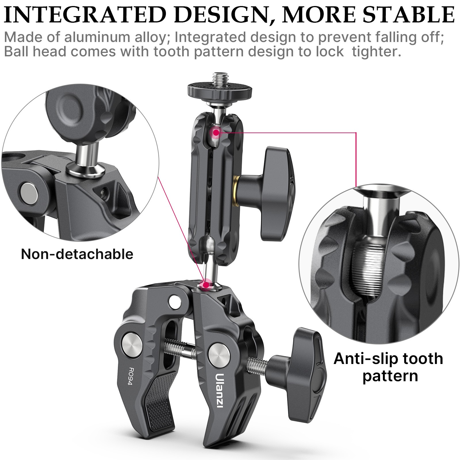 Super Clamp Camera Mount Clamp Pan 1/4 & 3/8 Thread Holes 360° Ball Head R094