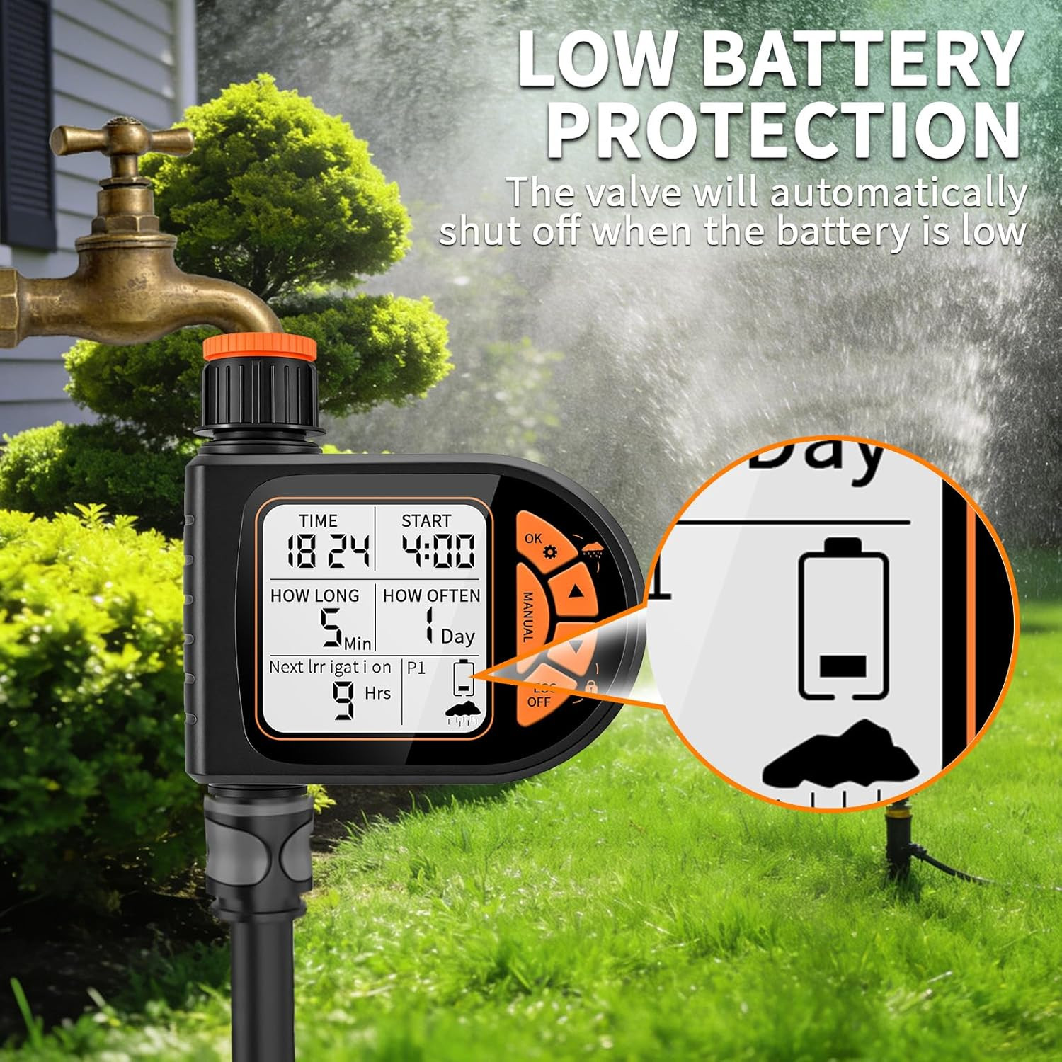 Sprinkler Timer for Garden Hose - Programmable Irrigation Timer with Rain Delay,