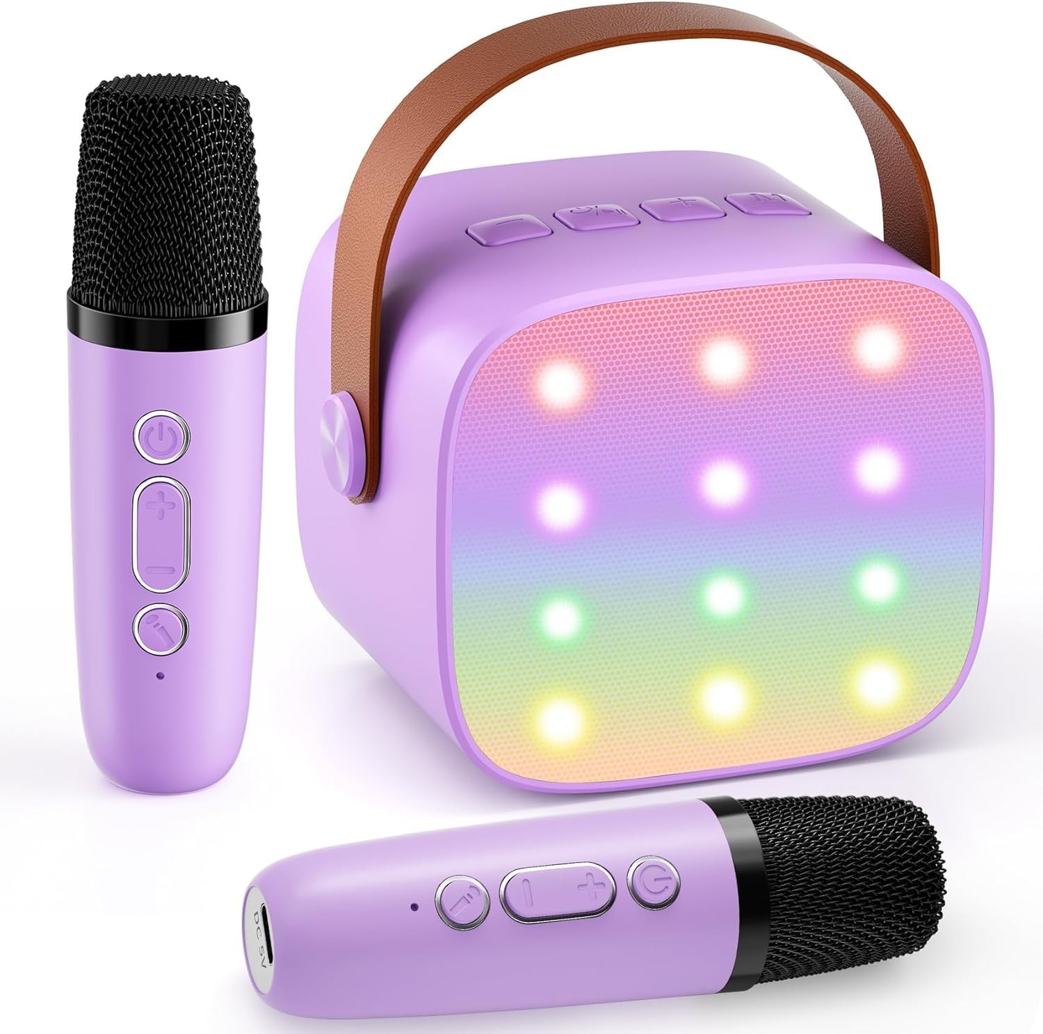 Mini Karaoke Machine w/ 2 Mics, Bluetooth Portable Speaker Gift for Girls Boys