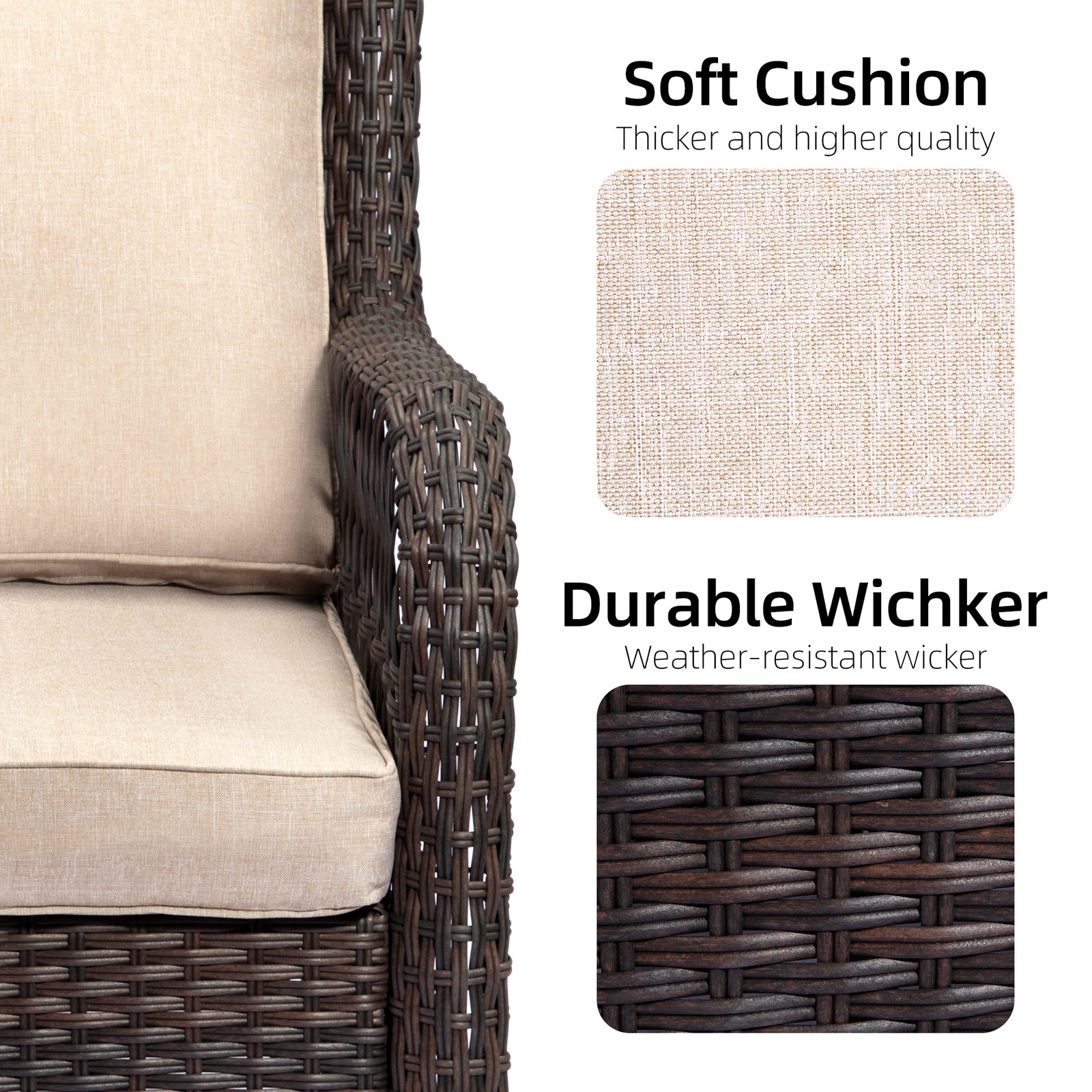 3Pcs Patio Furniture Set, Outdoor Swivel Wicker Chairs, with Rattan Side Table