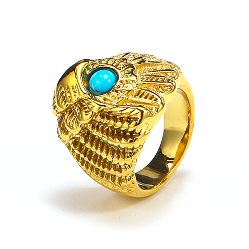 Men's Vintage Indian Tribal Blue Turquoise Eagle Ring Stainless Steel Size 7-13