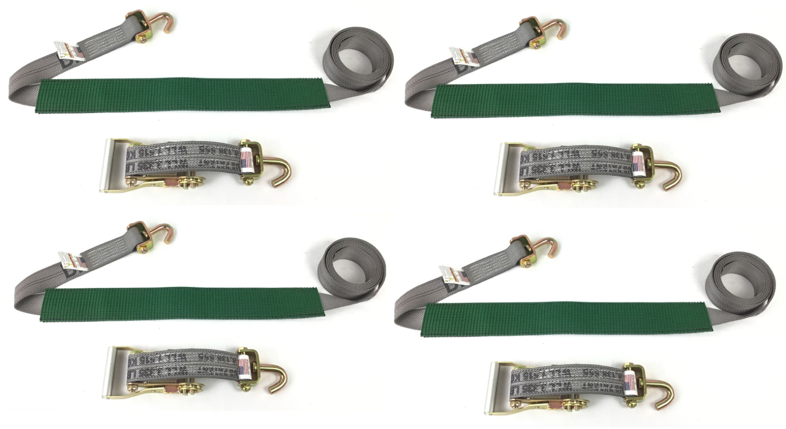2" x 11' GRAY DW Ratchet Wheel Strap with 2' Low Profile Grip Sleeve (Swivel J)