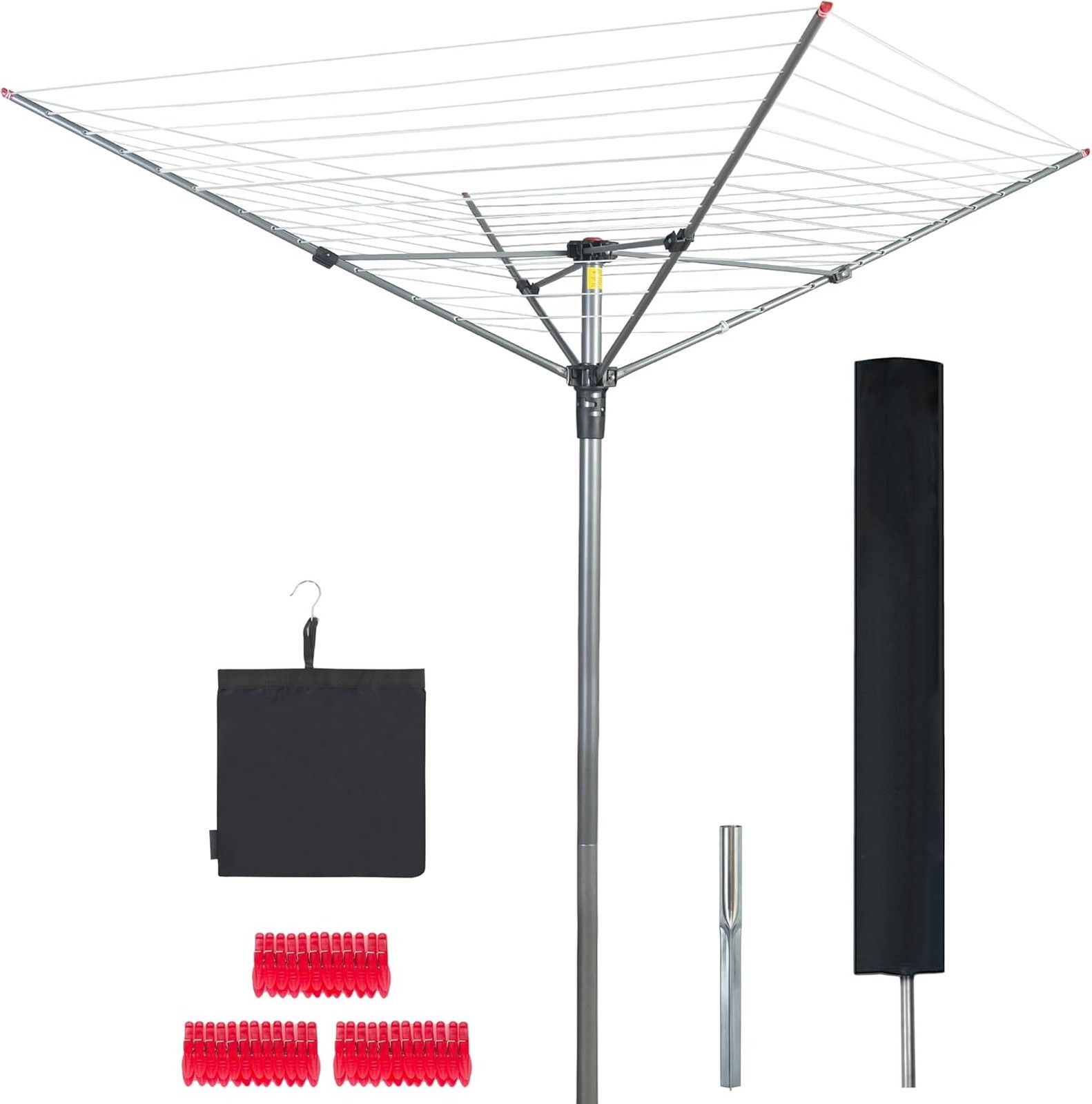Outdoor Clothesline Rotary Drying Rack with 164 Feet Space Adjustable Height