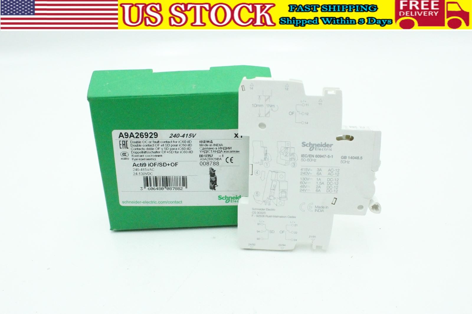 Schneider Electric A9A26929 Dual Auxiliary Switch 240-415V- New Free Shipping