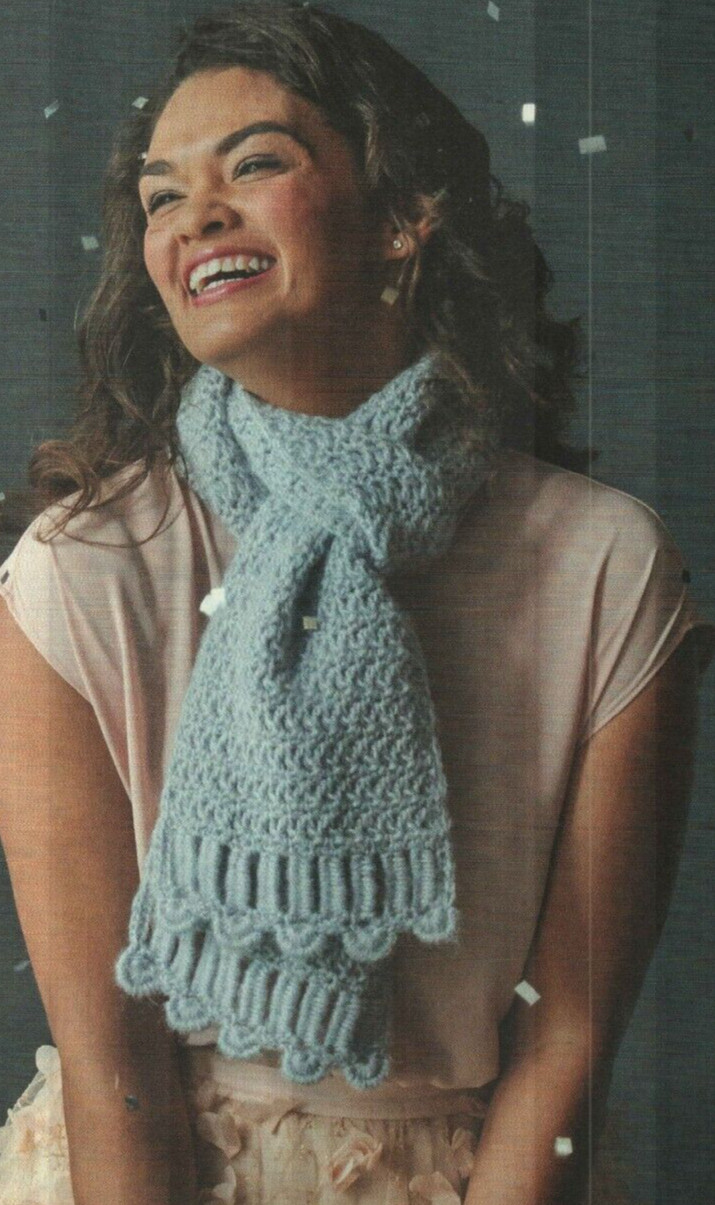 DOUBLE BULLION & SHELL SCARF WOMEN'S CROCHET PATTERN INSTRUCTIONS