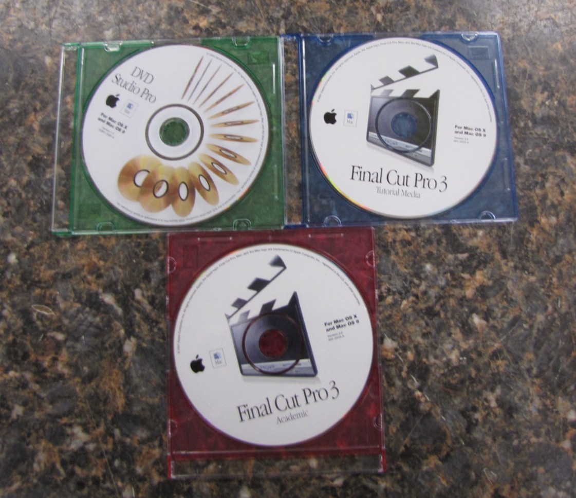 Lot (3) Apple CD's Software Final Cut Pro 3 Tutorial & Academic,  DVD Studio Pro