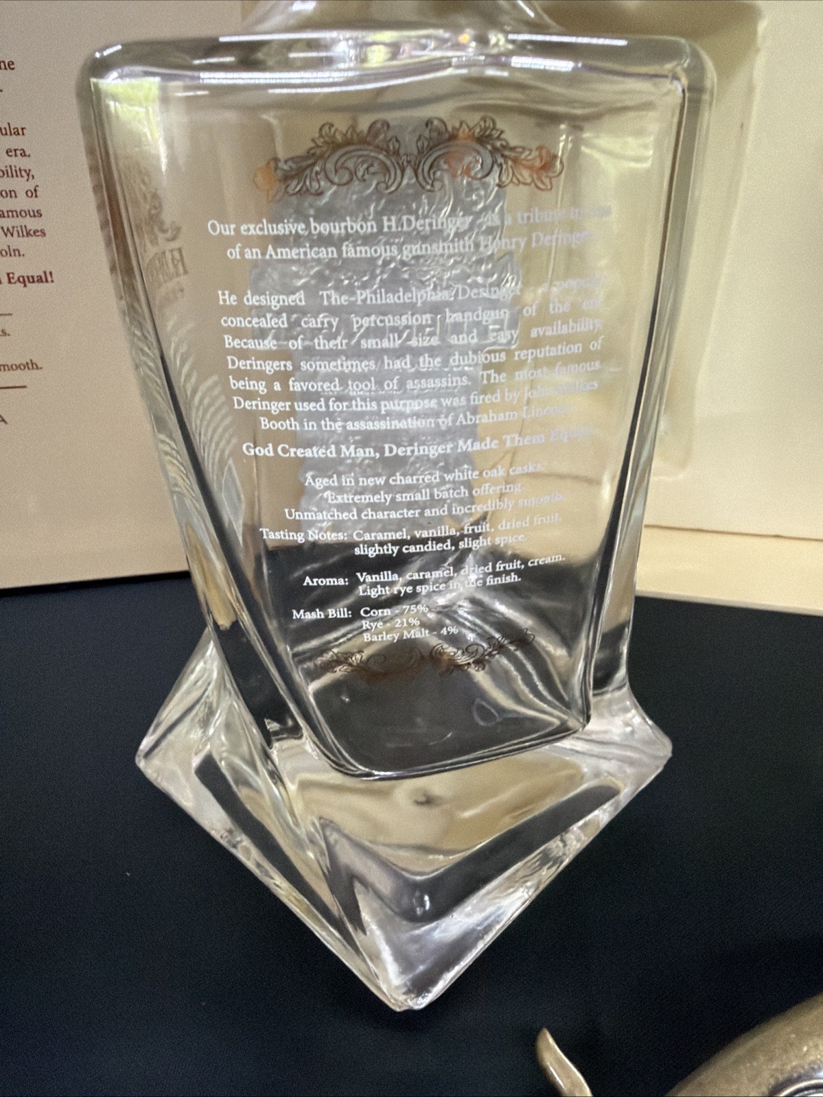 H. Deringer Bourbon Whiskey Bottle Small Batch - EMPTY - With Deringer Cork -i1