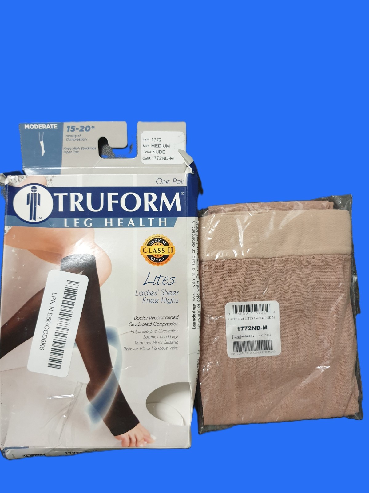 Truform Lites Stockings Womens M Nude Knee High Sheer Open Toe 15-20 mmHg - Pair