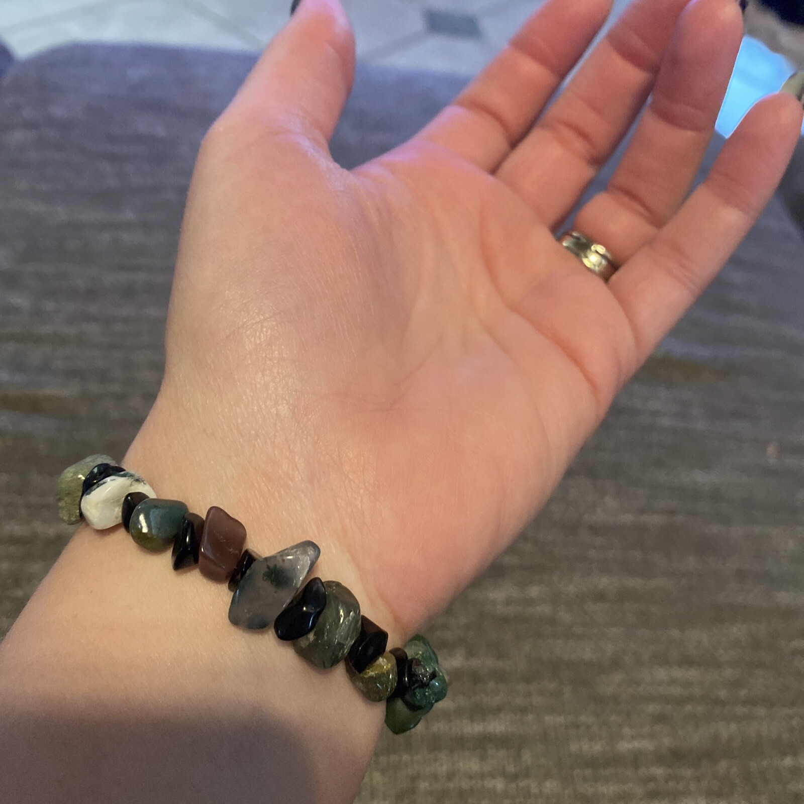 Agate and obsidian handmade Stretch Bracelet 7 in